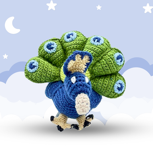 Hand-Knitted Peacock Rattle